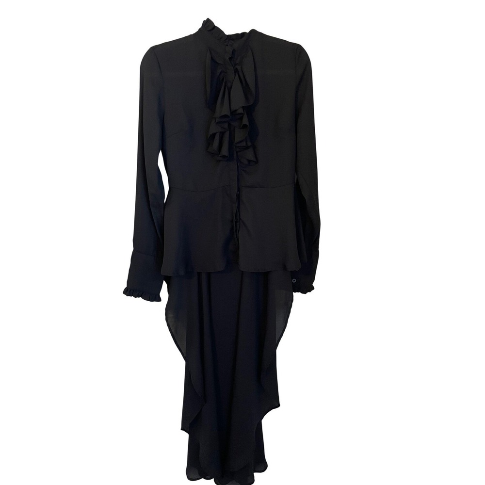 Killstar Sorrows Maxi Shirt Black Size M Goth Chiffon Ruffle Long Back Vamp